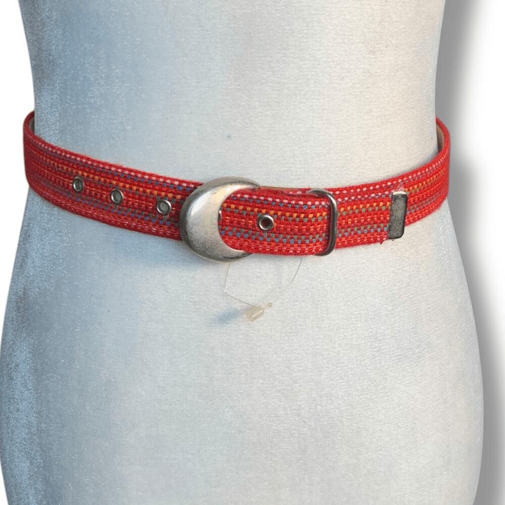 Vintage Statement Woven Belt 80s Cherry Red Kidcore Multicolor Rainbow Artsy
